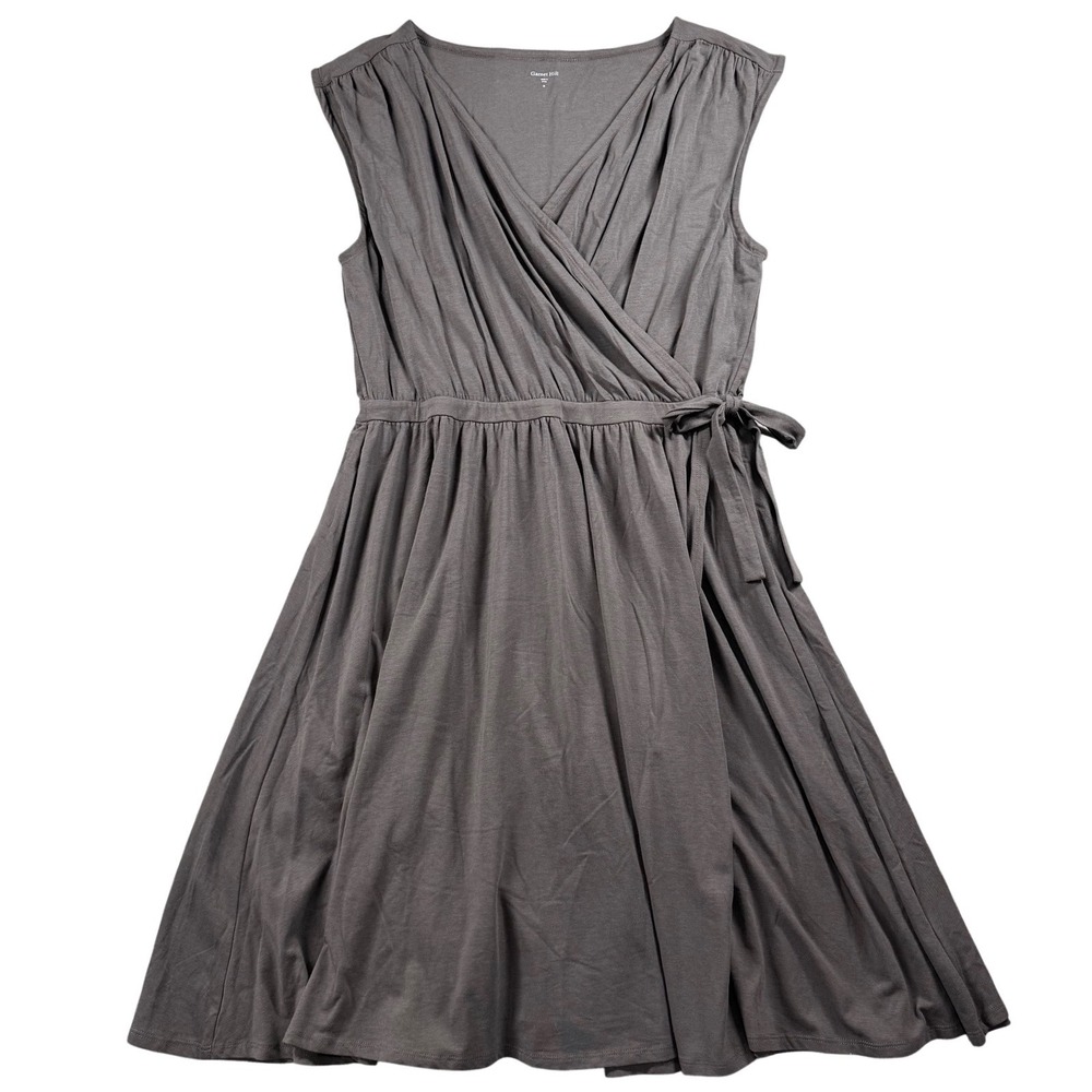Garnet Hill Gray Cotton Blend Surplice Wrap Sleeveless Jersey Dress Medium 41980